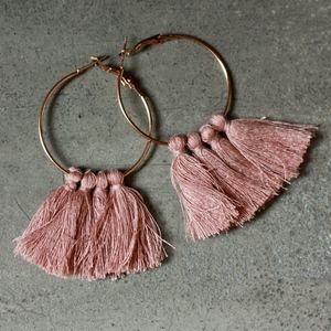 gold hoop + rose tassel earrings